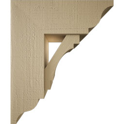 Ekena Millwork - BKTUR0756X20X24MRC01RCPR - Timberthane Faux Wood Merced Style Bracket w/ Offset Brace, Traditional Ends, 7 1/2"W x 20"D x 24"H, Primed Tan