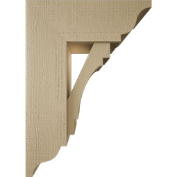 Ekena Millwork - BKTUR0756X20X28MRC01RCPR - Timberthane Faux Wood Merced Style Bracket w/ Offset Brace, Traditional Ends, 7 1/2"W x 20"D x 28"H, Primed Tan