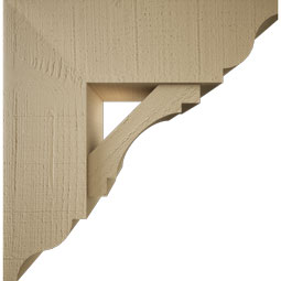 Ekena Millwork - BKTUR0756X22X22MRC01RCPR - Timberthane Faux Wood Merced Style Bracket w/ Offset Brace, Traditional Ends, 7 1/2"W x 22"D x 22"H, Primed Tan