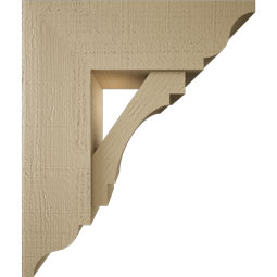 Ekena Millwork - BKTUR0756X22X26MRC01RCPR - Timberthane Faux Wood Merced Style Bracket w/ Offset Brace, Traditional Ends, 7 1/2"W x 22"D x 26"H, Primed Tan