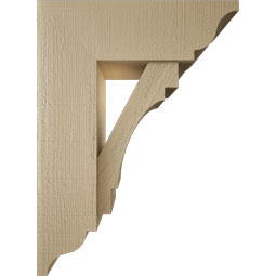 Ekena Millwork - BKTUR0756X22X30MRC01RCPR - Timberthane Faux Wood Merced Style Bracket w/ Offset Brace, Traditional Ends, 7 1/2"W x 22"D x 30"H, Primed Tan