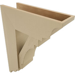 Ekena Millwork - BKTUR0756X22X30MRC01RCPR - Timberthane Faux Wood Merced Style Bracket w/ Offset Brace, Traditional Ends, 7 1/2"W x 22"D x 30"H, Primed Tan