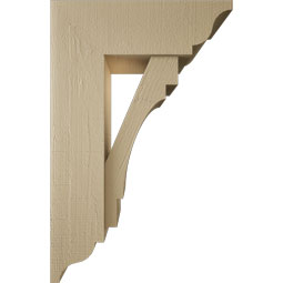 Ekena Millwork - BKTUR0756X22X34MRC01RCPR - Timberthane Faux Wood Merced Style Bracket w/ Offset Brace, Traditional Ends, 7 1/2"W x 22"D x 34"H, Primed Tan