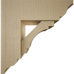 Ekena Millwork - BKTUR0756X24X24MRC01RCPR - Timberthane Faux Wood Merced Style Bracket w/ Offset Brace, Traditional Ends, 7 1/2"W x 24"D x 24"H, Primed Tan