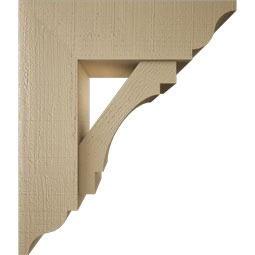 Ekena Millwork - BKTUR0756X24X28MRC01RCPR - Timberthane Faux Wood Merced Style Bracket w/ Offset Brace, Traditional Ends, 7 1/2"W x 24"D x 28"H, Primed Tan