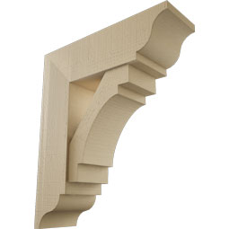 Ekena Millwork - BKTUR0756X24X28MRC01RCPR - Timberthane Faux Wood Merced Style Bracket w/ Offset Brace, Traditional Ends, 7 1/2"W x 24"D x 28"H, Primed Tan