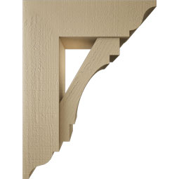 Ekena Millwork - BKTUR0756X24X32MRC01RCPR - Timberthane Faux Wood Merced Style Bracket w/ Offset Brace, Traditional Ends, 7 1/2"W x 24"D x 32"H, Primed Tan