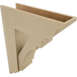 Ekena Millwork - BKTUR0756X24X32MRC01RCPR - Timberthane Faux Wood Merced Style Bracket w/ Offset Brace, Traditional Ends, 7 1/2"W x 24"D x 32"H, Primed Tan