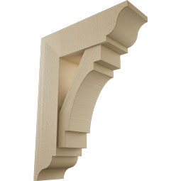 Ekena Millwork - BKTUR0756X24X32MRC01RCPR - Timberthane Faux Wood Merced Style Bracket w/ Offset Brace, Traditional Ends, 7 1/2"W x 24"D x 32"H, Primed Tan