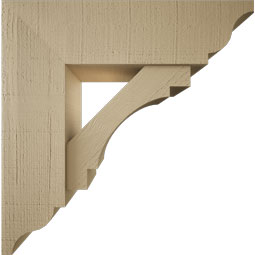 Ekena Millwork - BKTUR0756X26X26MRC01RCPR - Timberthane Faux Wood Merced Style Bracket w/ Offset Brace, Traditional Ends, 7 1/2"W x 26"D x 26"H, Primed Tan