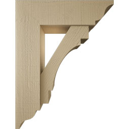 Ekena Millwork - BKTUR0756X26X34MRC01RCPR - Timberthane Faux Wood Merced Style Bracket w/ Offset Brace, Traditional Ends, 7 1/2"W x 26"D x 34"H, Primed Tan