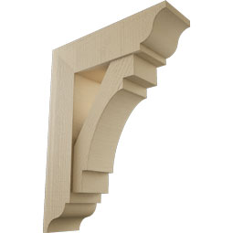 Ekena Millwork - BKTUR0756X26X34MRC01RCPR - Timberthane Faux Wood Merced Style Bracket w/ Offset Brace, Traditional Ends, 7 1/2"W x 26"D x 34"H, Primed Tan