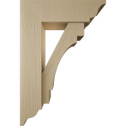 Ekena Millwork - BKTUR0756X26X38MRC01RCPR - Timberthane Faux Wood Merced Style Bracket w/ Offset Brace, Traditional Ends, 7 1/2"W x 26"D x 38"H, Primed Tan
