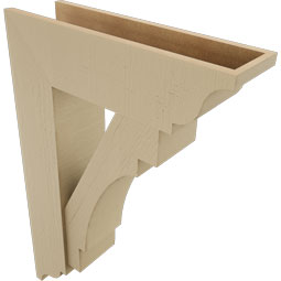 Ekena Millwork - BKTUR0756X26X38MRC01RCPR - Timberthane Faux Wood Merced Style Bracket w/ Offset Brace, Traditional Ends, 7 1/2"W x 26"D x 38"H, Primed Tan
