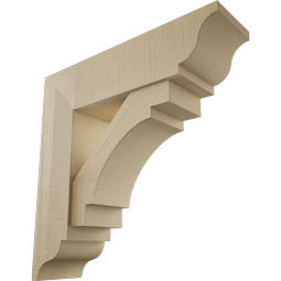 Ekena Millwork - BKTUR0756X28X28MRC01RCPR - Timberthane Faux Wood Merced Style Bracket w/ Offset Brace, Traditional Ends, 7 1/2"W x 28"D x 28"H, Primed Tan