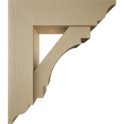 Ekena Millwork - BKTUR0756X28X32MRC01RCPR - Timberthane Faux Wood Merced Style Bracket w/ Offset Brace, Traditional Ends, 7 1/2"W x 28"D x 32"H, Primed Tan