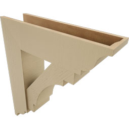 Ekena Millwork - BKTUR0756X28X32MRC01RCPR - Timberthane Faux Wood Merced Style Bracket w/ Offset Brace, Traditional Ends, 7 1/2"W x 28"D x 32"H, Primed Tan