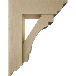 Ekena Millwork - BKTUR0756X28X36MRC01RCPR - Timberthane Faux Wood Merced Style Bracket w/ Offset Brace, Traditional Ends, 7 1/2"W x 28"D x 36"H, Primed Tan