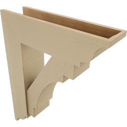 Ekena Millwork - BKTUR0756X28X36MRC01RCPR - Timberthane Faux Wood Merced Style Bracket w/ Offset Brace, Traditional Ends, 7 1/2"W x 28"D x 36"H, Primed Tan