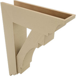 Ekena Millwork - BKTUR0756X28X40MRC01RCPR - Timberthane Faux Wood Merced Style Bracket w/ Offset Brace, Traditional Ends, 7 1/2"W x 28"D x 40"H, Primed Tan