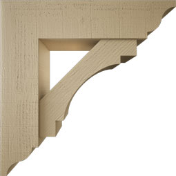 Ekena Millwork - BKTUR0756X30X30MRC01RCPR - Timberthane Faux Wood Merced Style Bracket w/ Offset Brace, Traditional Ends, 7 1/2"W x 30"D x 30"H, Primed Tan