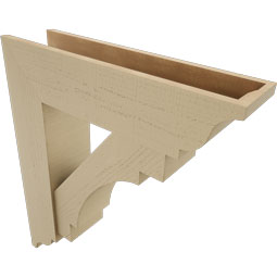 Ekena Millwork - BKTUR0756X30X34MRC01RCPR - Timberthane Faux Wood Merced Style Bracket w/ Offset Brace, Traditional Ends, 7 1/2"W x 30"D x 34"H, Primed Tan
