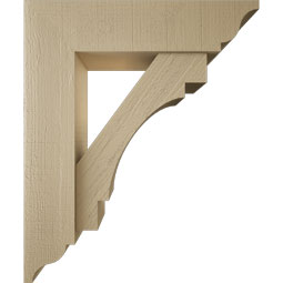 Ekena Millwork - BKTUR0756X30X36MRC01RCPR - Timberthane Faux Wood Merced Style Bracket w/ Offset Brace, Traditional Ends, 7 1/2"W x 30"D x 36"H, Primed Tan