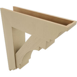 Ekena Millwork - BKTUR0756X30X36MRC01RCPR - Timberthane Faux Wood Merced Style Bracket w/ Offset Brace, Traditional Ends, 7 1/2"W x 30"D x 36"H, Primed Tan