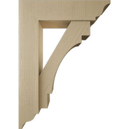 Ekena Millwork - BKTUR0756X30X42MRC01RCPR - Timberthane Faux Wood Merced Style Bracket w/ Offset Brace, Traditional Ends, 7 1/2"W x 30"D x 42"H, Primed Tan