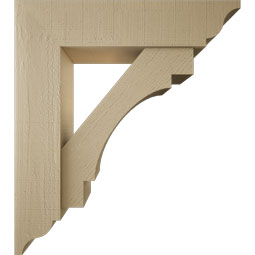 Ekena Millwork - BKTUR0756X32X36MRC01RCPR - Timberthane Faux Wood Merced Style Bracket w/ Offset Brace, Traditional Ends, 7 1/2"W x 32"D x 36"H, Primed Tan