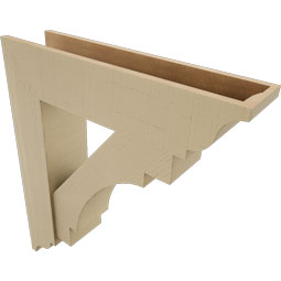 Ekena Millwork - BKTUR0756X32X36MRC01RCPR - Timberthane Faux Wood Merced Style Bracket w/ Offset Brace, Traditional Ends, 7 1/2"W x 32"D x 36"H, Primed Tan