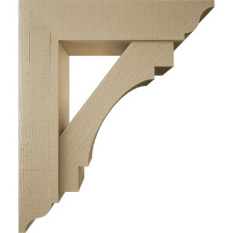 Ekena Millwork - BKTUR0756X32X38MRC01RCPR - Timberthane Faux Wood Merced Style Bracket w/ Offset Brace, Traditional Ends, 7 1/2"W x 32"D x 38"H, Primed Tan