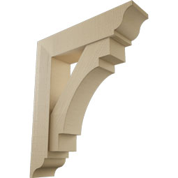 Ekena Millwork - BKTUR0756X32X38MRC01RCPR - Timberthane Faux Wood Merced Style Bracket w/ Offset Brace, Traditional Ends, 7 1/2"W x 32"D x 38"H, Primed Tan