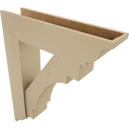 Ekena Millwork - BKTUR0756X32X40MRC01RCPR - Timberthane Faux Wood Merced Style Bracket w/ Offset Brace, Traditional Ends, 7 1/2"W x 32"D x 40"H, Primed Tan