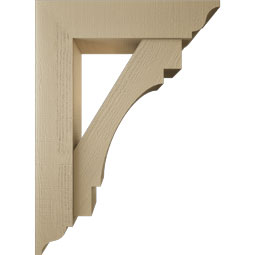 Ekena Millwork - BKTUR0756X32X44MRC01RCPR - Timberthane Faux Wood Merced Style Bracket w/ Offset Brace, Traditional Ends, 7 1/2"W x 32"D x 44"H, Primed Tan