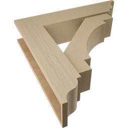 Ekena Millwork - BKTUR0756X34X34MRC01RCPR - Timberthane Faux Wood Merced Style Bracket w/ Offset Brace, Traditional Ends, 7 1/2"W x 34"D x 34"H, Primed Tan