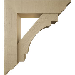 Ekena Millwork - BKTUR0756X34X38MRC01RCPR - Timberthane Faux Wood Merced Style Bracket w/ Offset Brace, Traditional Ends, 7 1/2"W x 34"D x 38"H, Primed Tan