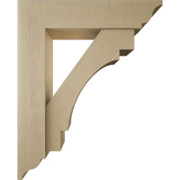 Ekena Millwork - BKTUR0756X34X42MRC01RCPR - Timberthane Faux Wood Merced Style Bracket w/ Offset Brace, Traditional Ends, 7 1/2"W x 34"D x 42"H, Primed Tan