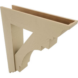 Ekena Millwork - BKTUR0756X34X42MRC01RCPR - Timberthane Faux Wood Merced Style Bracket w/ Offset Brace, Traditional Ends, 7 1/2"W x 34"D x 42"H, Primed Tan