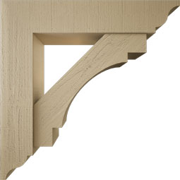 Ekena Millwork - BKTUR0756X36X36MRC01RCPR - Timberthane Faux Wood Merced Style Bracket w/ Offset Brace, Traditional Ends, 7 1/2"W x 36"D x 36"H, Primed Tan