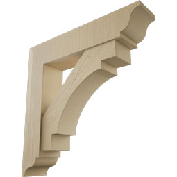 Ekena Millwork - BKTUR0756X36X36MRC01RCPR - Timberthane Faux Wood Merced Style Bracket w/ Offset Brace, Traditional Ends, 7 1/2"W x 36"D x 36"H, Primed Tan