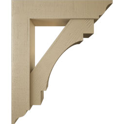 Ekena Millwork - BKTUR0756X36X44MRC01RCPR - Timberthane Faux Wood Merced Style Bracket w/ Offset Brace, Traditional Ends, 7 1/2"W x 36"D x 44"H, Primed Tan
