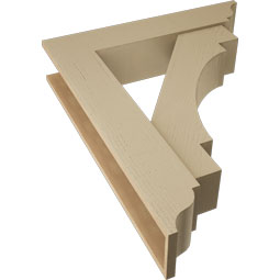 Ekena Millwork - BKTUR0756X36X44MRC01RCPR - Timberthane Faux Wood Merced Style Bracket w/ Offset Brace, Traditional Ends, 7 1/2"W x 36"D x 44"H, Primed Tan