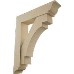 Ekena Millwork - BKTUR0756X36X44MRC01RCPR - Timberthane Faux Wood Merced Style Bracket w/ Offset Brace, Traditional Ends, 7 1/2"W x 36"D x 44"H, Primed Tan