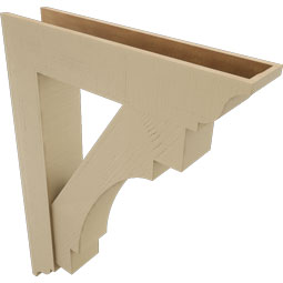 Ekena Millwork - BKTUR0756X36X48MRC01RCPR - Timberthane Faux Wood Merced Style Bracket w/ Offset Brace, Traditional Ends, 7 1/2"W x 36"D x 48"H, Primed Tan