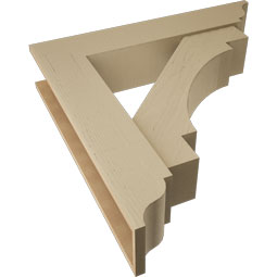 Ekena Millwork - BKTUR0756X38X38MRC01RCPR - Timberthane Faux Wood Merced Style Bracket w/ Offset Brace, Traditional Ends, 7 1/2"W x 38"D x 38"H, Primed Tan