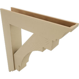Ekena Millwork - BKTUR0756X38X44MRC01RCPR - Timberthane Faux Wood Merced Style Bracket w/ Offset Brace, Traditional Ends, 7 1/2"W x 38"D x 44"H, Primed Tan