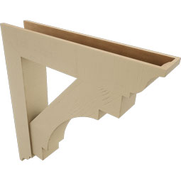 Ekena Millwork - BKTUR0756X40X44MRC01RCPR - Timberthane Faux Wood Merced Style Bracket w/ Offset Brace, Traditional Ends, 7 1/2"W x 40"D x 44"H, Primed Tan