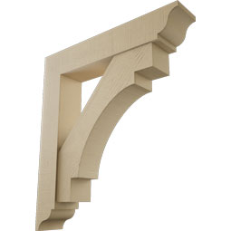 Ekena Millwork - BKTUR0756X40X44MRC01RCPR - Timberthane Faux Wood Merced Style Bracket w/ Offset Brace, Traditional Ends, 7 1/2"W x 40"D x 44"H, Primed Tan