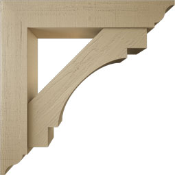 Ekena Millwork - BKTUR0756X42X42MRC01RCPR - Timberthane Faux Wood Merced Style Bracket w/ Offset Brace, Traditional Ends, 7 1/2"W x 42"D x 42"H, Primed Tan
